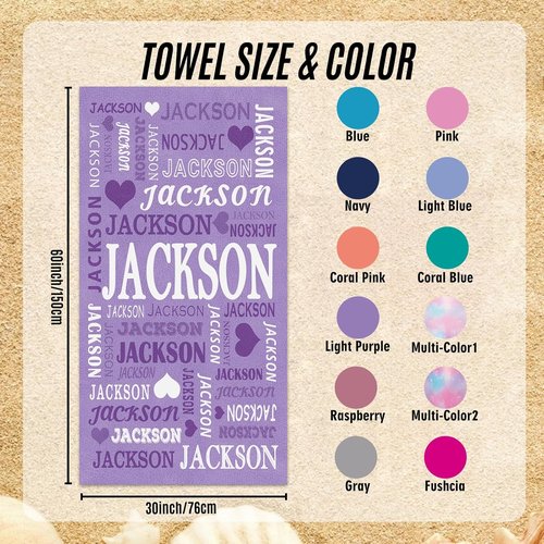 Jecivila Personalized Beach Towels for Kids - Quick Dry Microfiber, Custom Name, Large Size for Pool & Travel