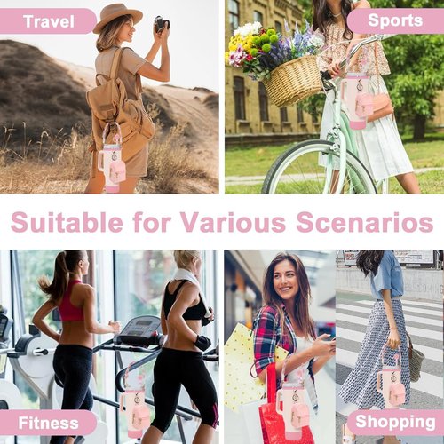GODLIY 7 PCS Cup Accessories Set Including Water Bottle Handle Strap Silicone Boot,Coin purse,Silicone Cup Boot, Straw Cover for Stanley 30oz & 40oz Tumbler (Pink)