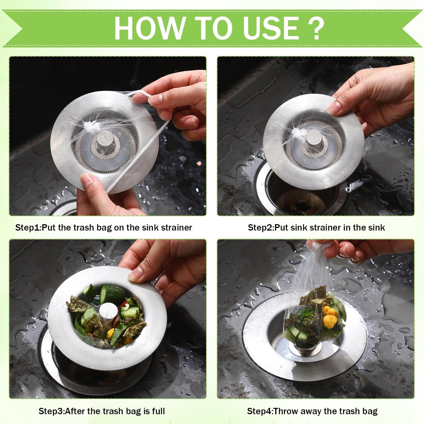 Maxdot 500 Pcs Disposable Mesh Sink Strainer Bags, Elastic Kitchen Sink Strainer Mesh Bag Anti Clogging, for Collecting Kitchen Food Waste