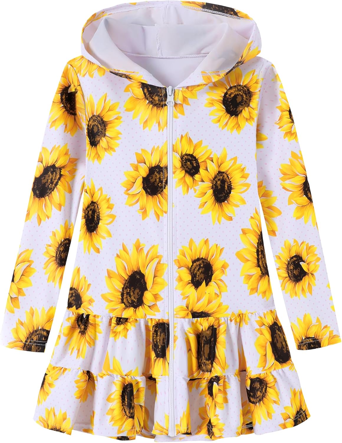 Skiennix Girls Swim Cover-Up Dress - Long Sleeve Hooded Ruffle Bathing Suit for Kids 4-10Y