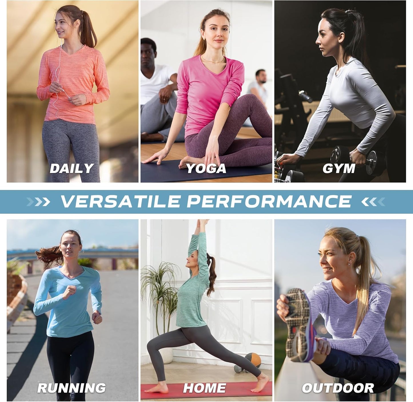 Skiennix Women's Long Sleeve Workout Tops - Moisture-Wicking Quick-Dry V-Neck Athletic Shirts