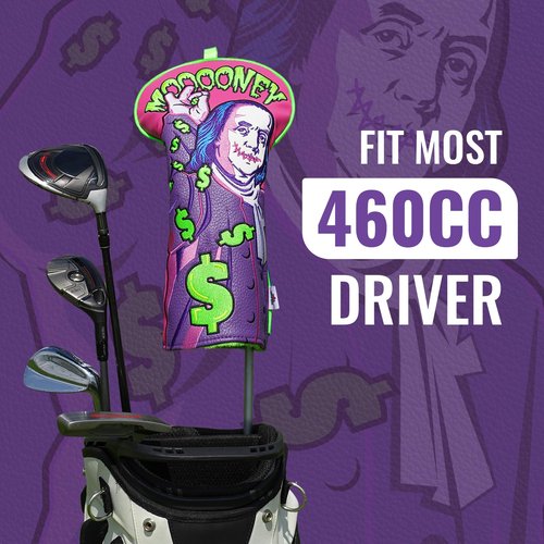 Big Crazy Unique Golf Head Covers - Franklin Funny Design - Driver Headcover with Waterproof Leather - Golf Club Protector and Practical Present