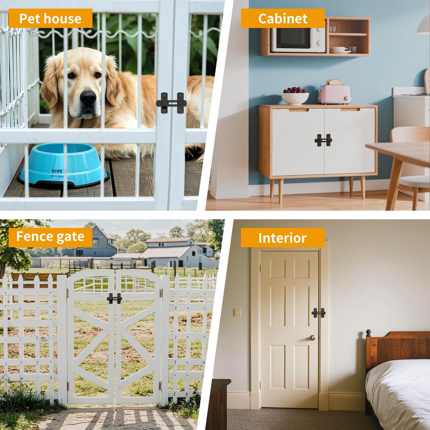 SANKEYTEW 180 Degree Matte Black Bifold Latch Flip Sliding Barn Door Latches, Gate Latch for Barn Door, Sliding Door, Pet Door, Garage, Bathroom, Window, Outdoor