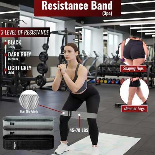 ANERSIA 11-Piece Barbell Pad Set – Squat Cushion for Hip Thrust, Resistance Bands, Ankle Straps, Weightlifting Straps & Barbell Clips – Grey – Complete Workout Kit for Men & Women