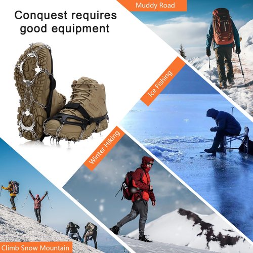 Crampons Upgraded 19 Spikes Ice Snow Grips Traction Cleats System Safe Protect for Walking, Jogging, or Hiking on Snow and Ice (X-Large)