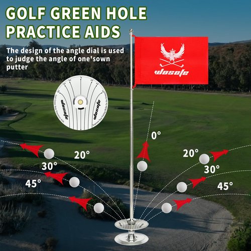 Aluminum Golf Putting Cup with Retractable Flagstick & Directional Scale, Indoor/Outdoor Practice Putting Hole with Audible Ding Feedback, All-Direction Golf Training Aid for Home & Office