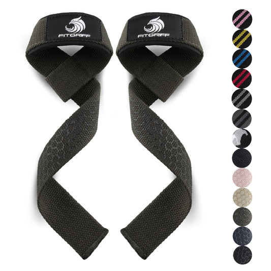 Fitgriff® Lifting Wrist Straps for Weightlifting, Gym, Deadlift, Workout (Made of Premium Cotton & Padded) - Men & Women (Standard, Army Green (Silicone-Grip))