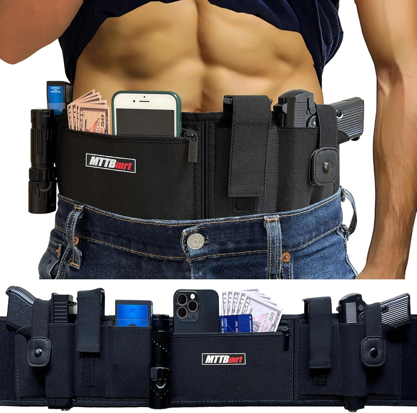 Skiennix Belly Band Holster - Concealed Carry for 2 Guns | Adjustable Tactical Waistband, Fits Glock & More