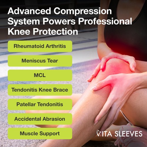 FREEZE2TRIM Vita Sleeves Knees 7-Zone Compression Sleeve Brace | Breathable Lightweight Support Sore Stiff Knee in Running, Sports, Workouts | Anti-Slip Grip, Moisture-Wicking (S/M-L/XL) (Large/X-Large)