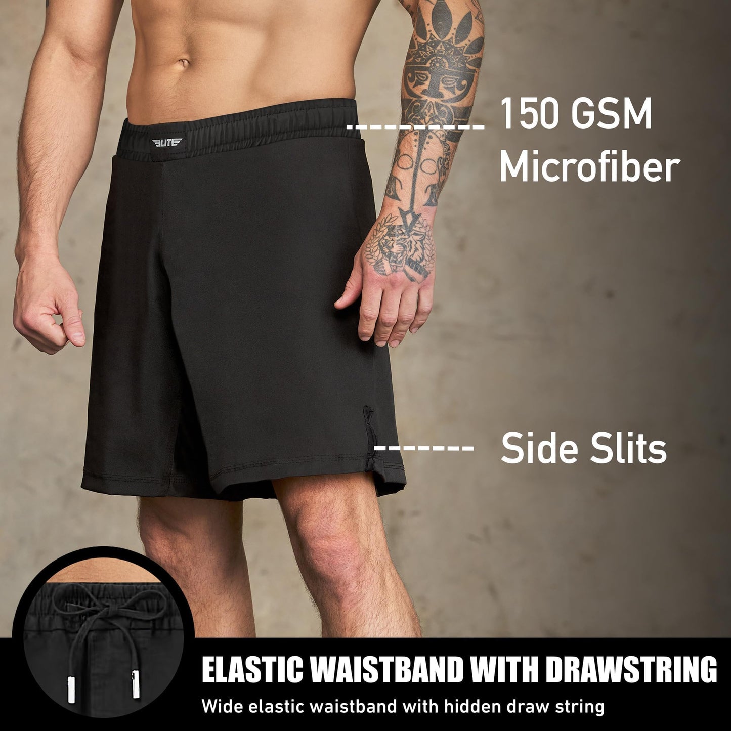 Elite Sports Men's New Item Jack Series Fight Shorts, Black, X-Large