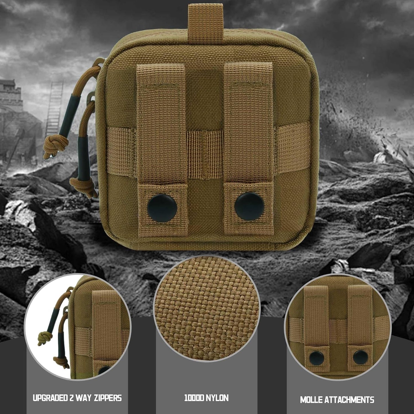Skiennix 2 Pack Small Admin Pouches - 1000D Tactical Molle Mini Tool EDC Waist Belt Bags for Vest & Backpack