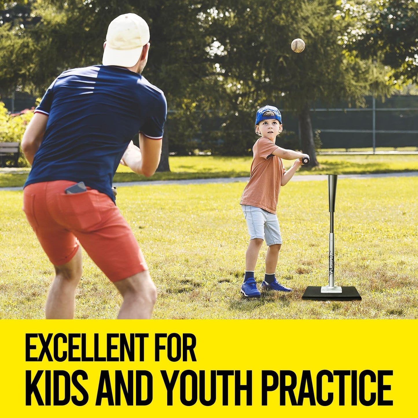 PLAYAPUT Baseball Batting Tee - Height Adjustable 20-27 Inches for Kids | Durable Rubber Top & Heavy-Duty Base