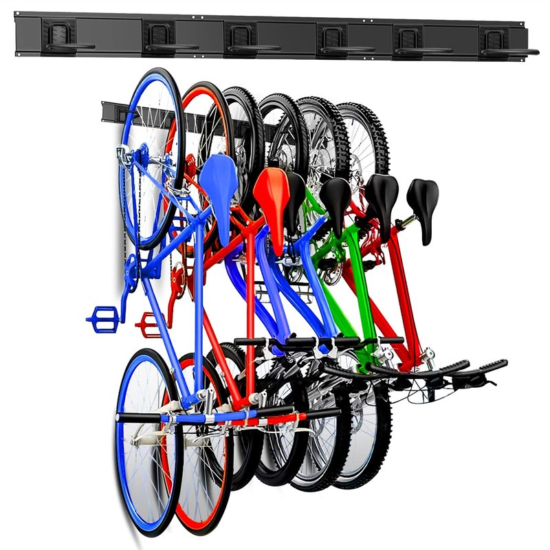 WALMANN Bike Hooks for Garage Wall, 6 Bikes Storage Rack Space Saving Wall Bike Mount Holds Up to 300 lbs, Vertical Bicycle Storage
