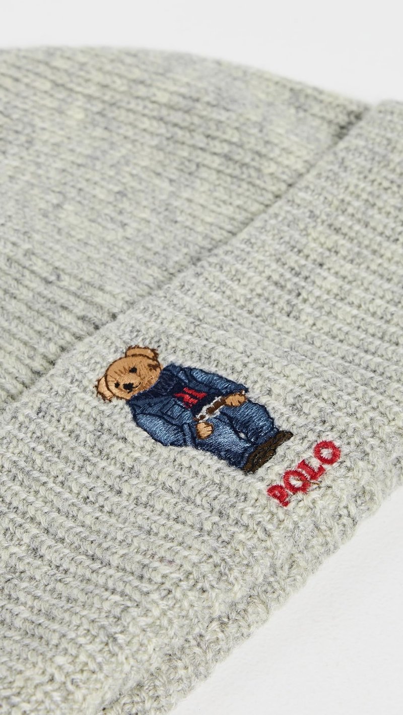 POLO RALPH LAUREN Men's Solid Denim Bear Beanie, Andover Heather, One Size