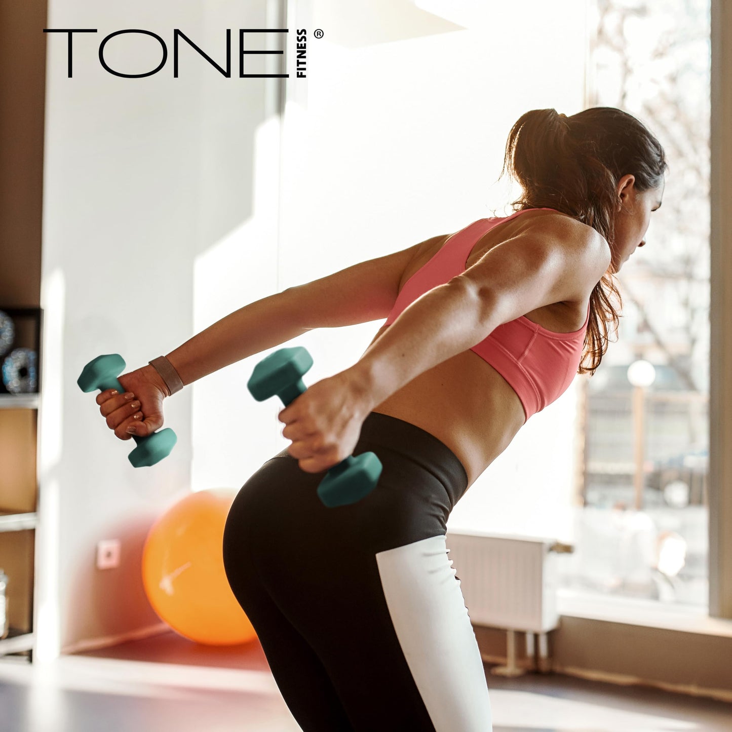 Tone Fitness 10 lb Neoprene Dumbbell Pair for Home Workouts – Non-Slip Design - Beige