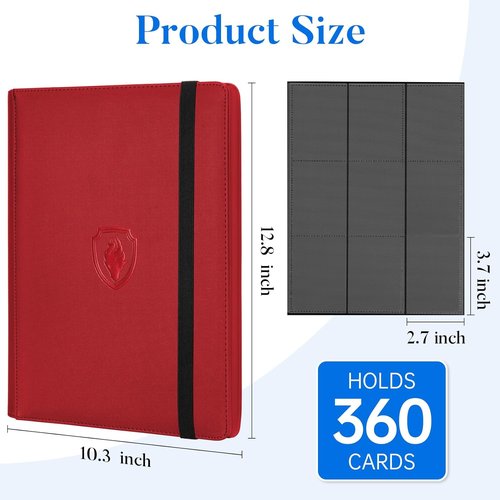 Fabmaker Premium 9 Pocket Card Binder - Sturdy PU Cover for 360 Cards | Sleek Red Trading Card Album