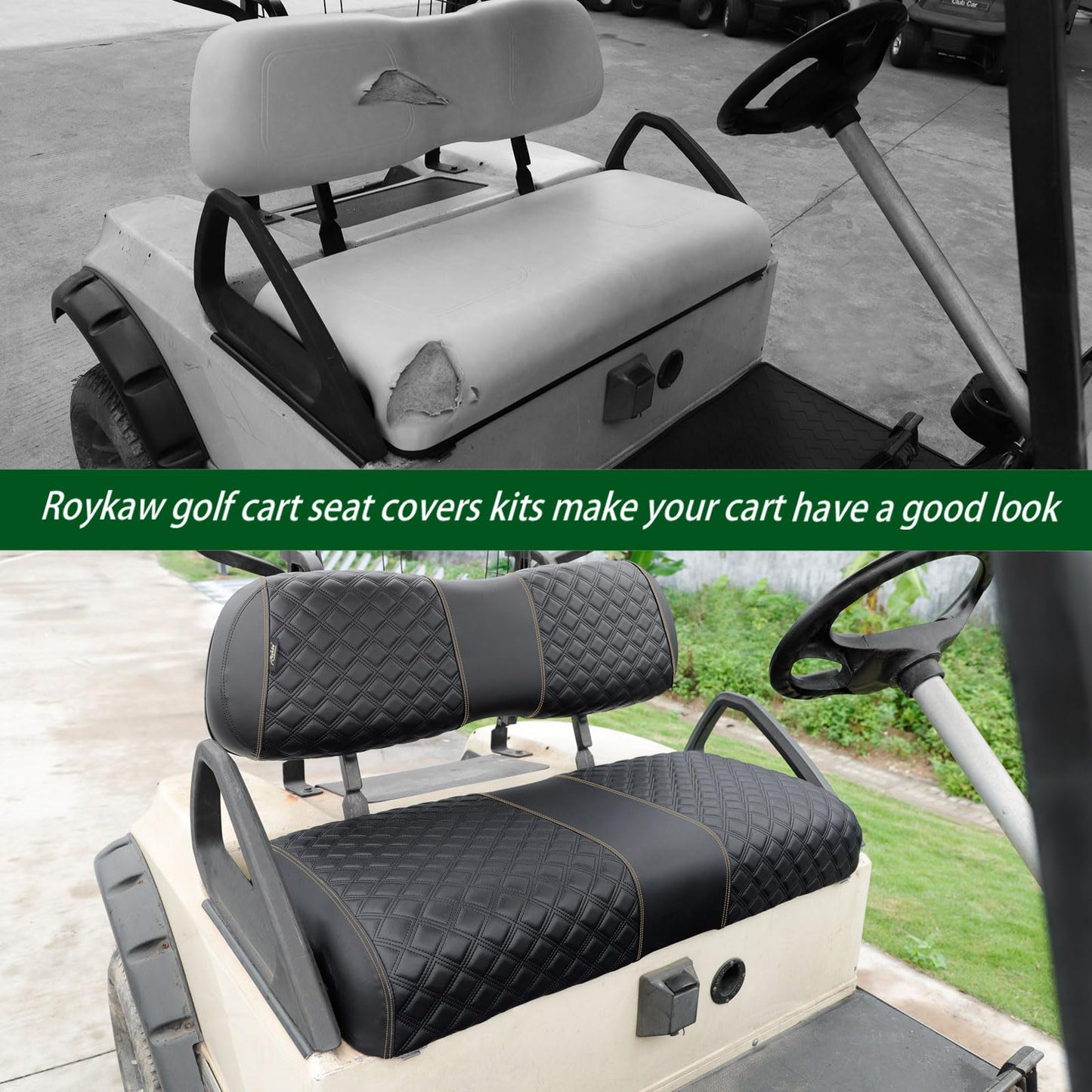 Roykaw Golf Cart Seat Covers Kit Fit for Club Car DS OEM Ordinary Seat Cushion, Marine Grade Vinyl Material/More Sturdy and Comfortable, Breathable & Easy to Clean, Well Made Quality