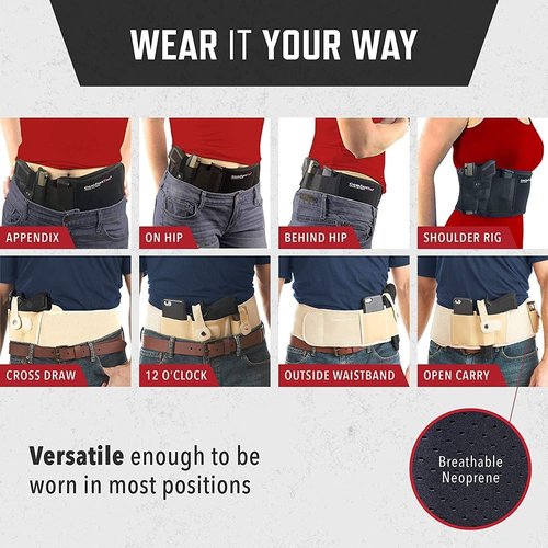 ComfortTac Belly Band Holster - Versatile Gun Holster for Smith & Wesson, Glock, Ruger | Fits Most Pistols and Revolvers