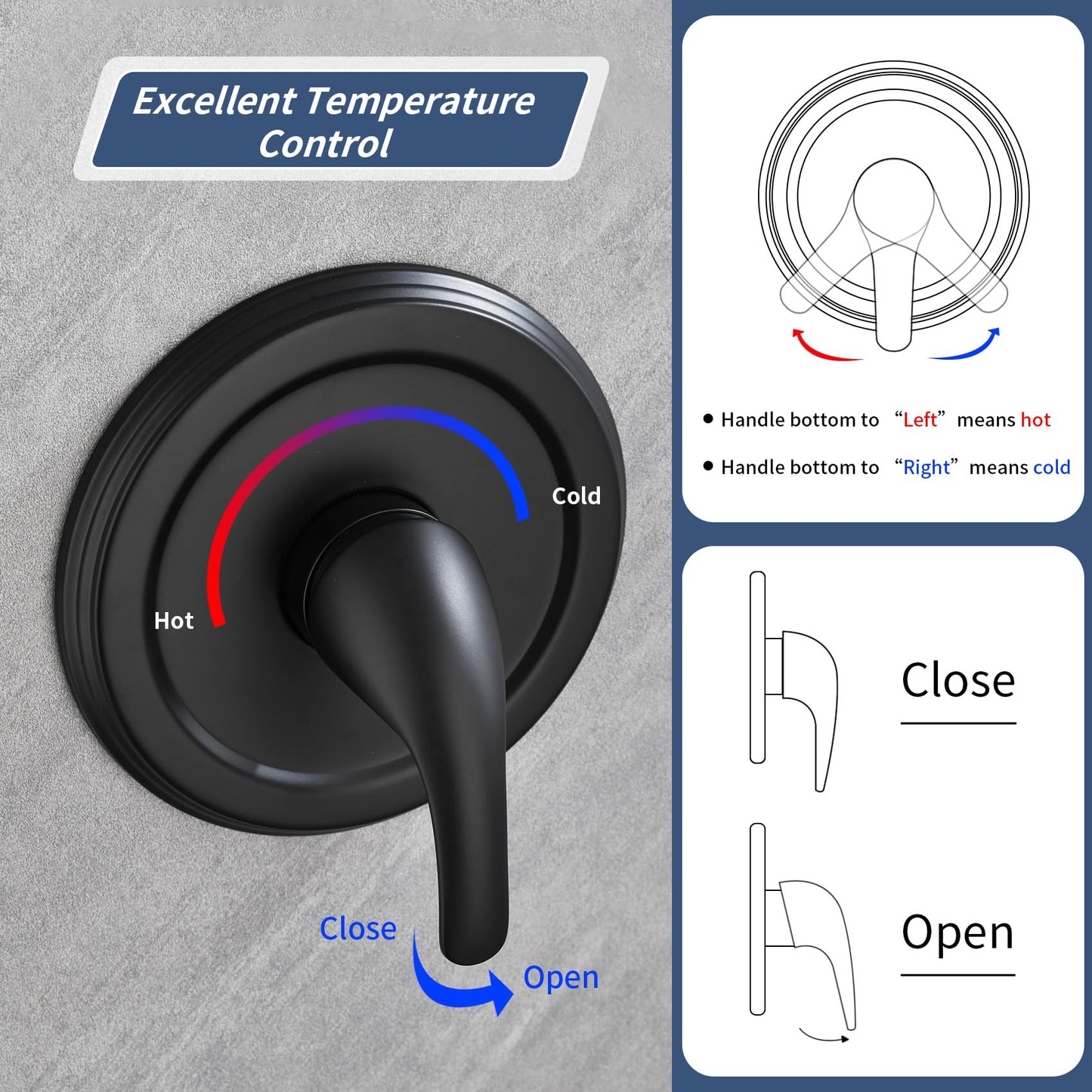 Taplong Tub Shower Faucet Set with Valve,Dual Shower Head and Handheld 2 in 1 Combo Set 3-Way Diverter Tub and Shower Faucet Combo High Pressure Shower Trim Kit,Matte Black,TP038