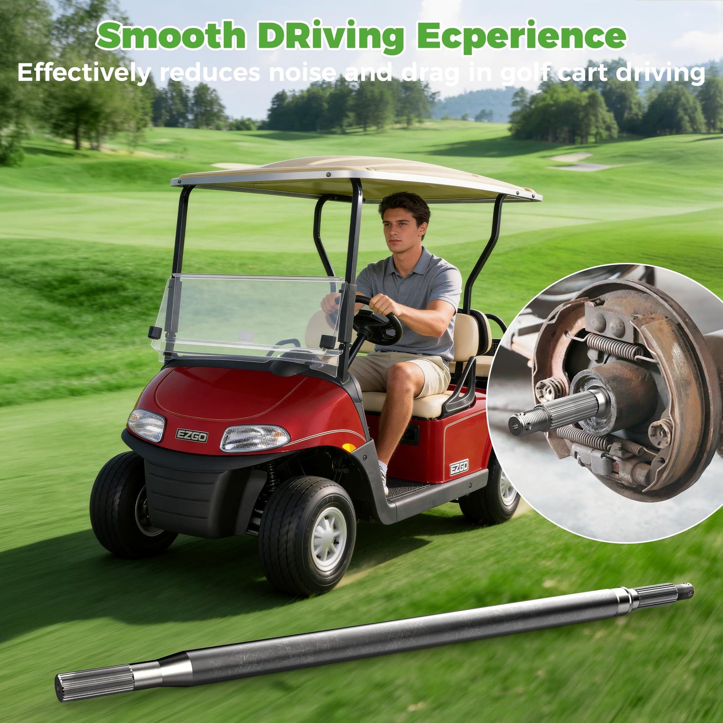 10L0L Golf Cart Rear Spline Axle Shaft Driver Side for EZGO RXV Electric 2008-Up, 24.5 Inch Axle Kit with Bearings and Seals, Replace OEM 620337 614208