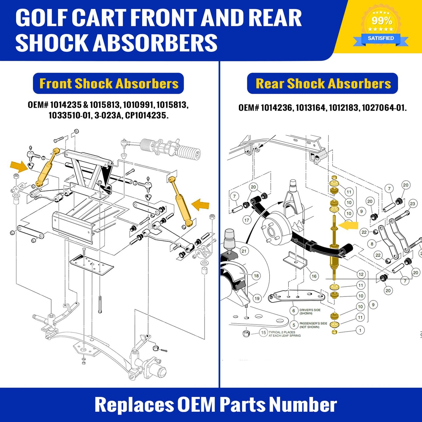 Roykaw Club Car DS Shocks, Precedent Shocks,Golf Cart Front and Rear Shock Absorbers Compatible with Club Car DS G&E 1988-up,Precedent G&E 2004-up,Replace OEM 1014235 1015813 1010991 1012183 1014236