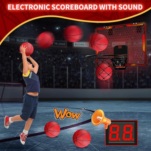 HYES Indoor Basketball Hoop - Mini Over Door Design with 7 LED Lights & Scoreboard | Adjustable Volume, Foldable