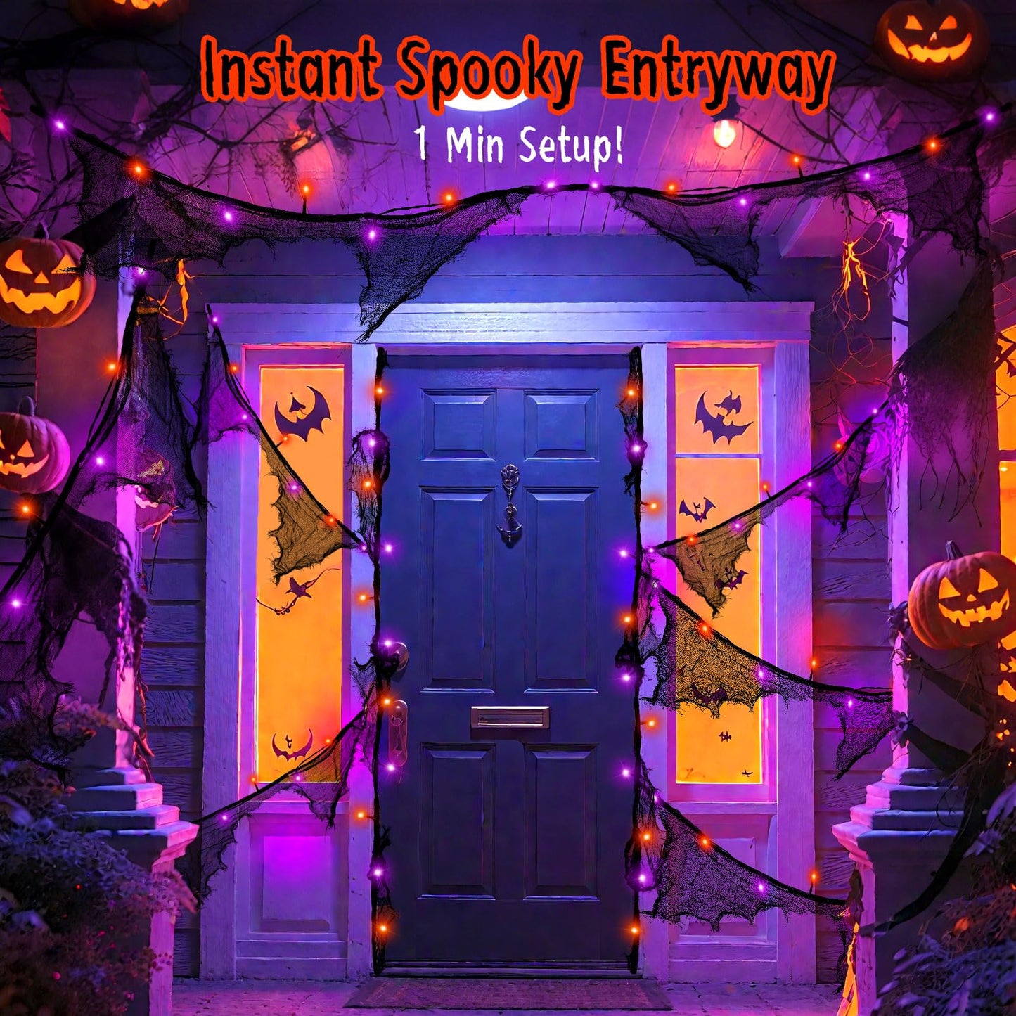 cshare Halloween Lights Battery Operated or USB, Creepy Cloth String Lights with Timer Waterproof 9.8ft 30LED Orange and Purple String Lights Halloween Decortions for Fireplace Window Door Mirror