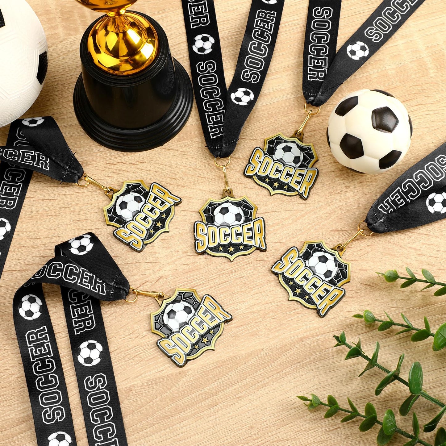 Ecation 12 Pcs Soccer Medals 2 Inch Team Awards Gold Sports Award Medal Soccer Metal Medal with Neck Ribbon