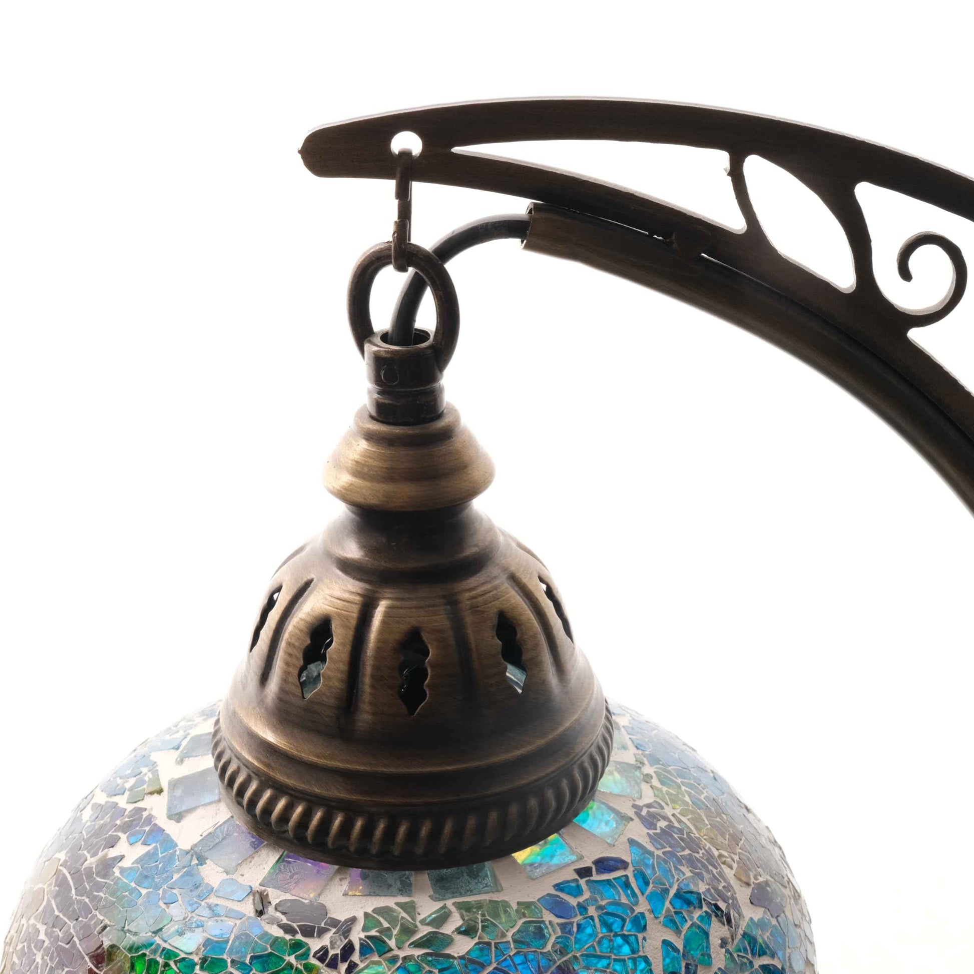 Asylove Turkish Moon Lamp, Mosaic Moroccan Table Lighting, Standing Turkish Lamp, Decor Home Floor Lighting Accessory, Total Dim. 7.5 x 11 x 18 inches (Turquoise)