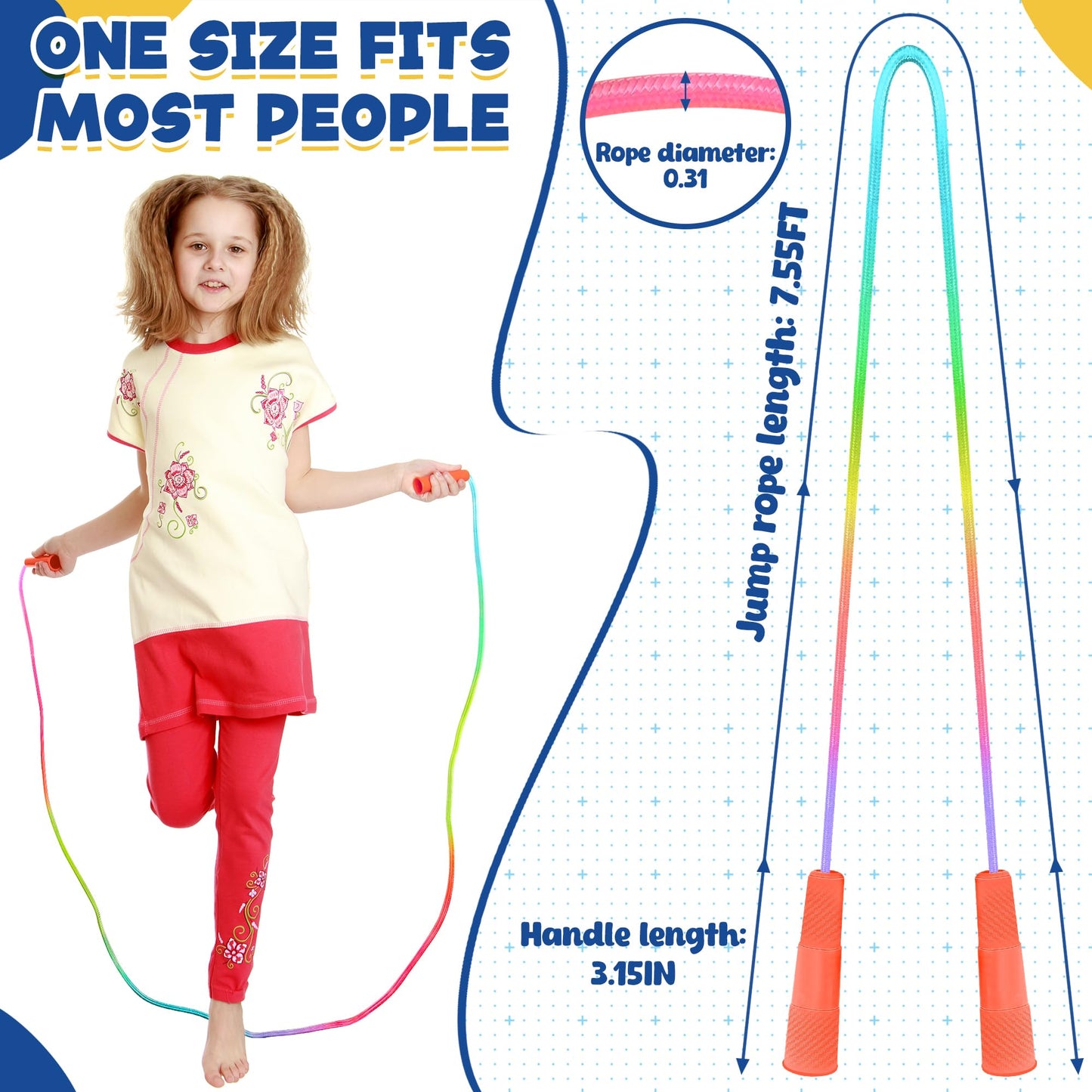 6 Pack Jump Rope for Kids, Adjustable Length Nylon Skipping Ropes for Kids