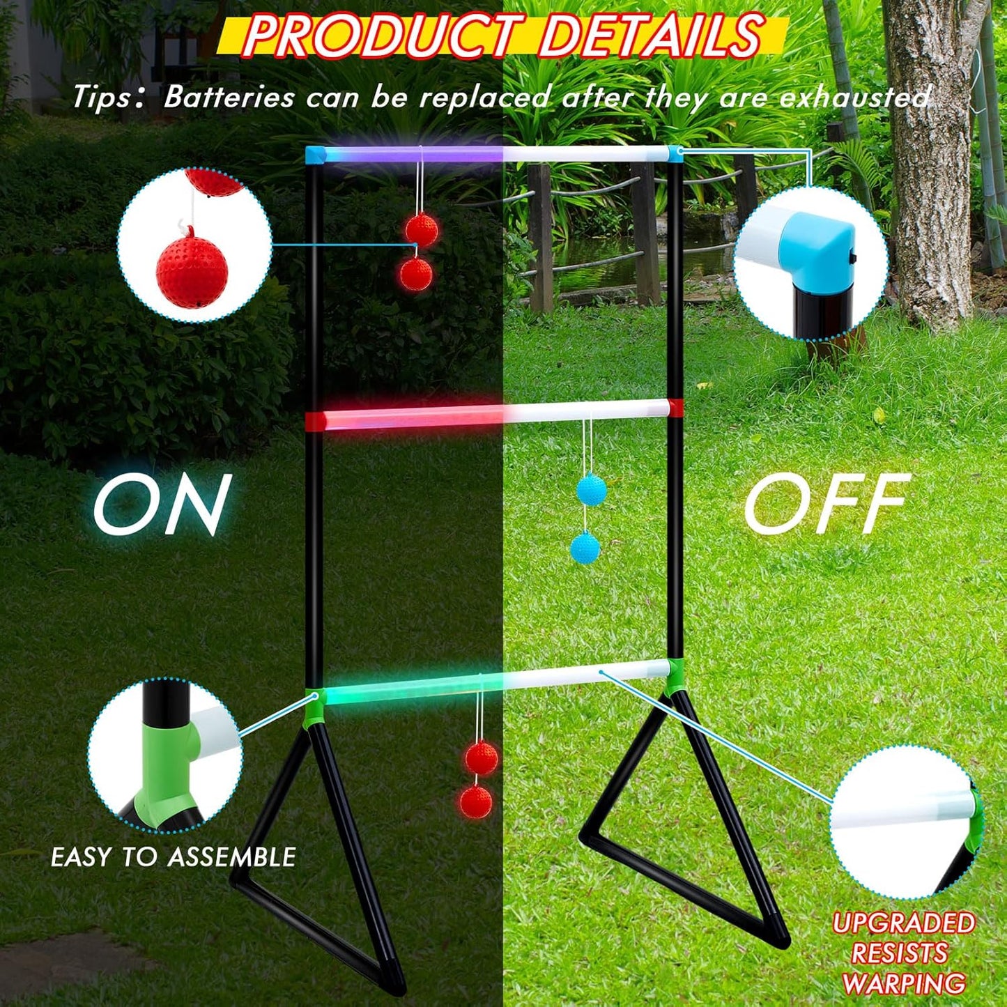 Sosation Light Up Ladder Ball Set - 6 Glow in The Dark Balls & 2 LED Toss Games | Perfect for Outdoor Fun