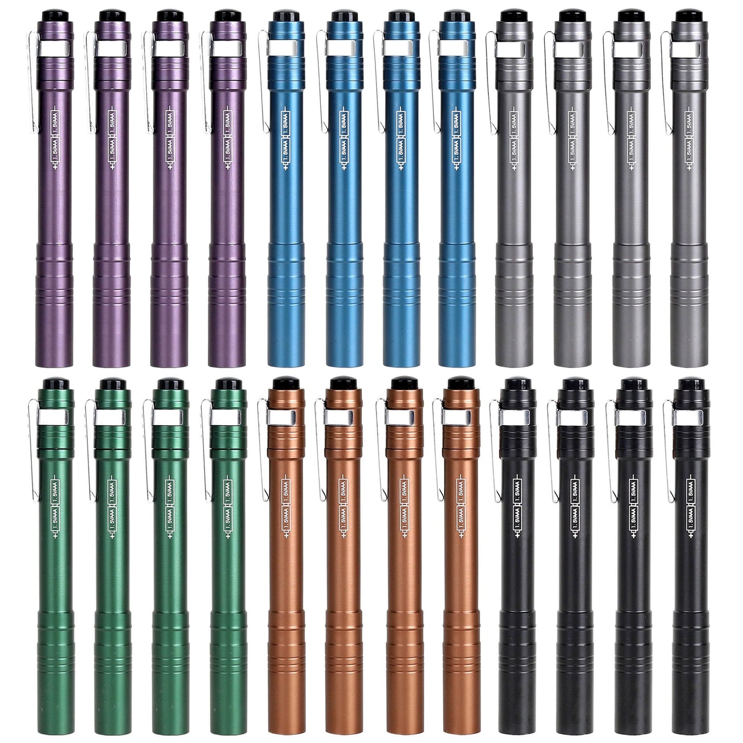 FASTPRO 24-Pack Pen Light, Aluminum LED Penlights with Batteries Included & Pre-Installed, Pocket Pen Flashlight for Inspections, Repairs, Camping and Emergencies