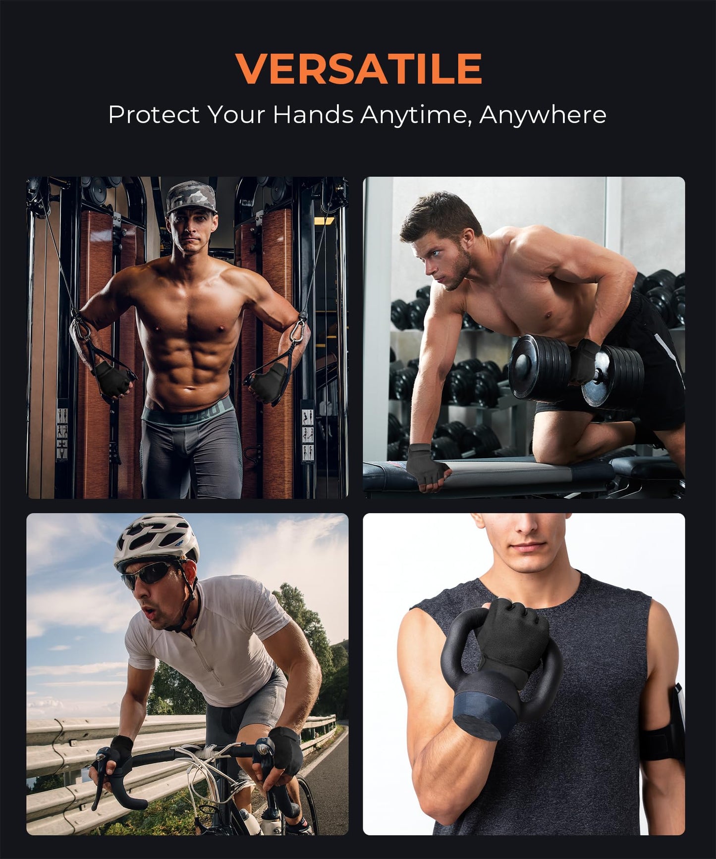 sunnex Gym Gloves for Men & Women - Breathable Weight Lifting Gloves with High-Grip Silicone Padding, Fingerless Workout Gloves for Cycling, Rowing, Pull Ups & Strength Training (Black, Larger)