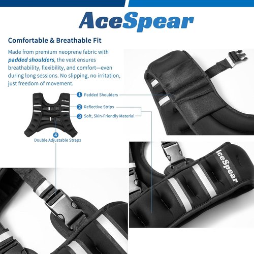 AceSpear Weighted Vest - Adjustable 6-18lbs for Enhanced Strength Training | Reflective Stripe for Safety