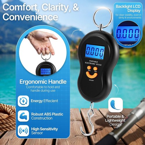 Flexzion Digital Hanging Scale - 110lb/50kg Portable Luggage & Fish Scale with LCD Display, Stainless Steel Hook