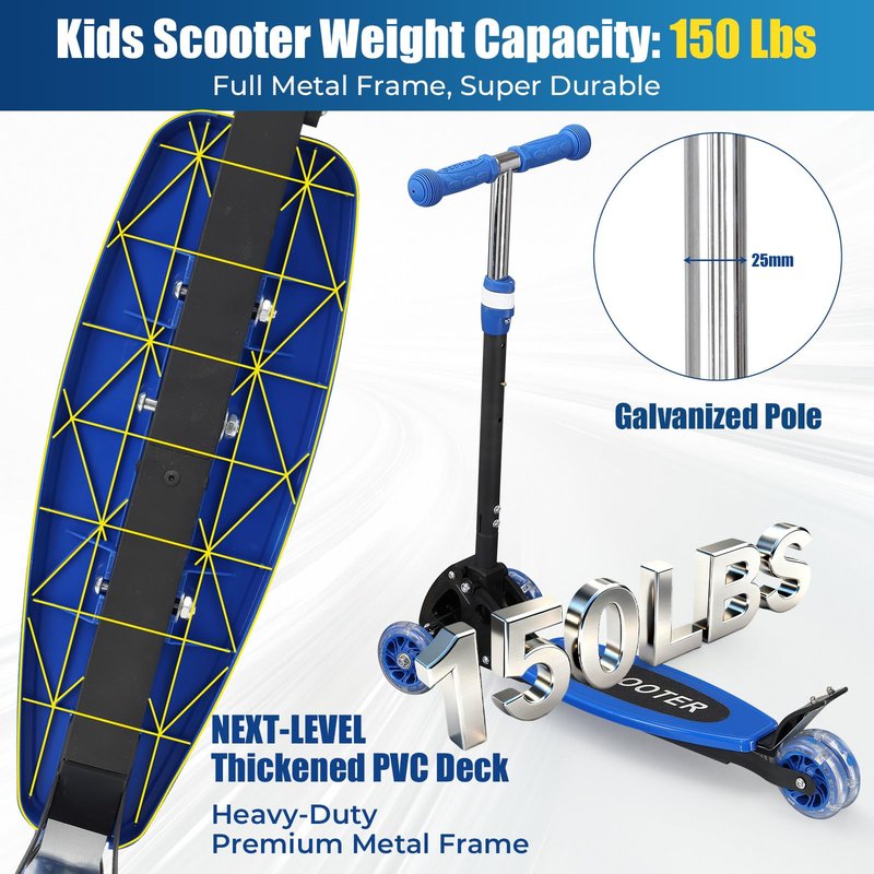 Foldable Kids Scooter with Lean-to-Steer Technology, LED Light-Up Wheels, and Quick-Adjust Handlebar – Ideal Outdoor Gift for Ages 3/4/5/6/7