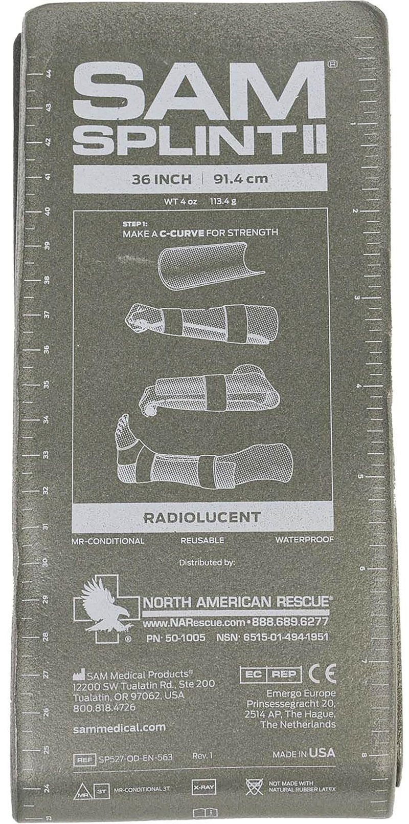 North American Rescue SAM Splint II NAR Moldable, Lightweight, Strong, Waterproof, Reusable Splints for Arms, Legs, Fractures (50-1005)