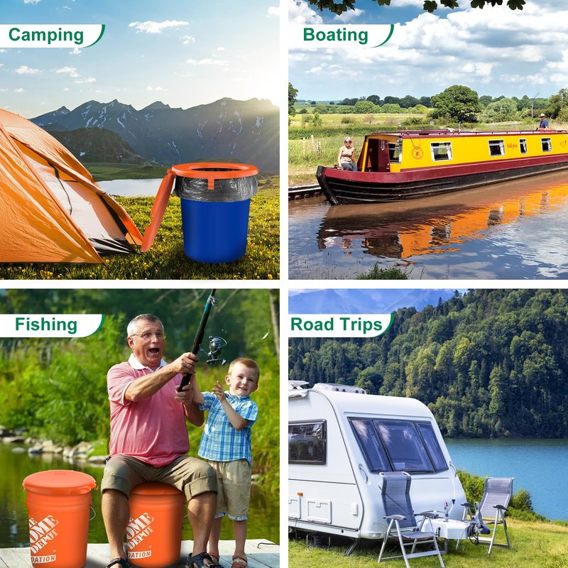 Orange Portable Toilet Seat for 5 Gal Buckets, Snap-on Lid for Adults, Camping, Hiking, Emergency, Car, Boat