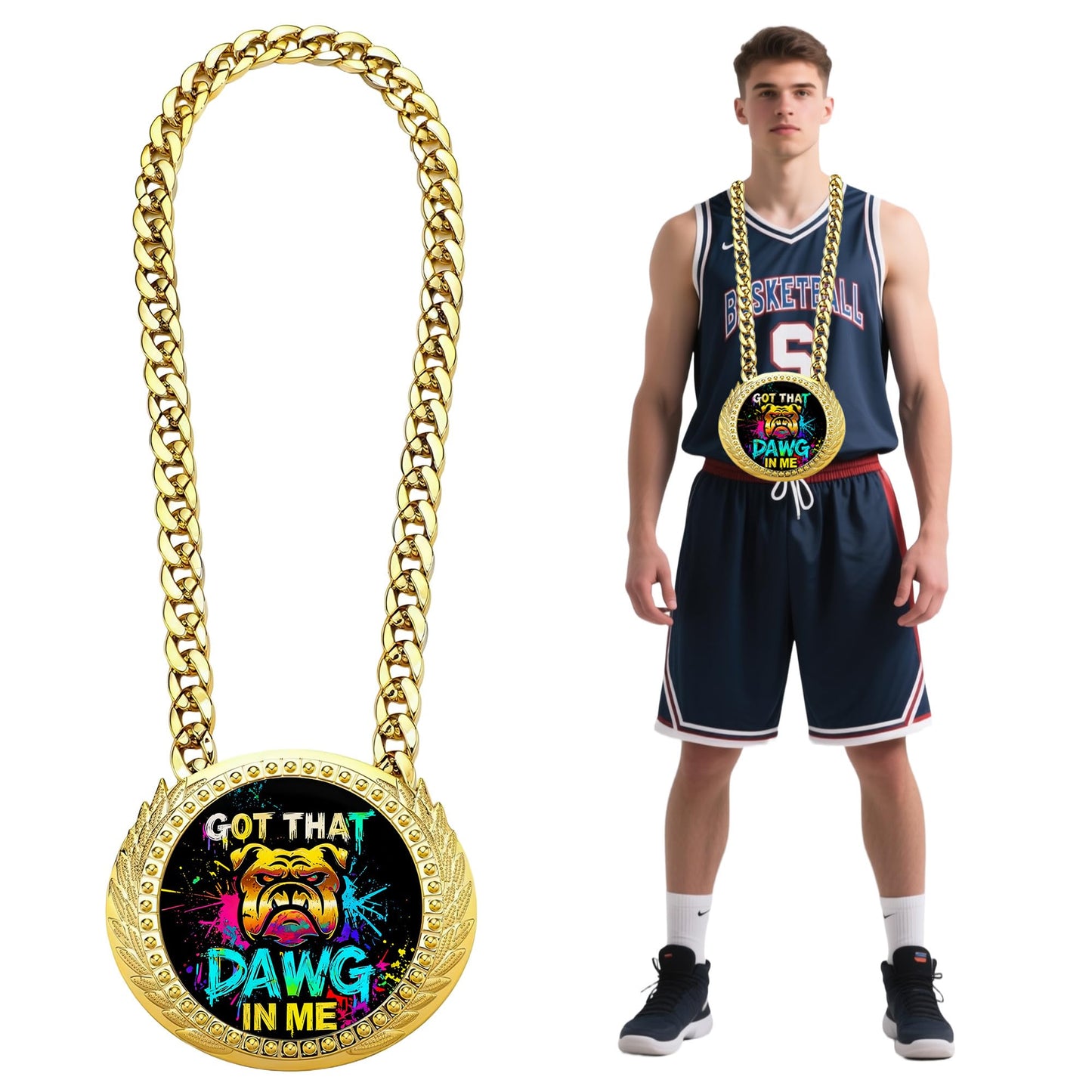 Goutoports Got That Dawg in Me Turnover Chain - Bulldog Splash Art 6 Inch Big Medal Award, Motivational Prize Gift for Tenacious Competitors & Football MVP Funny Gag Gifts