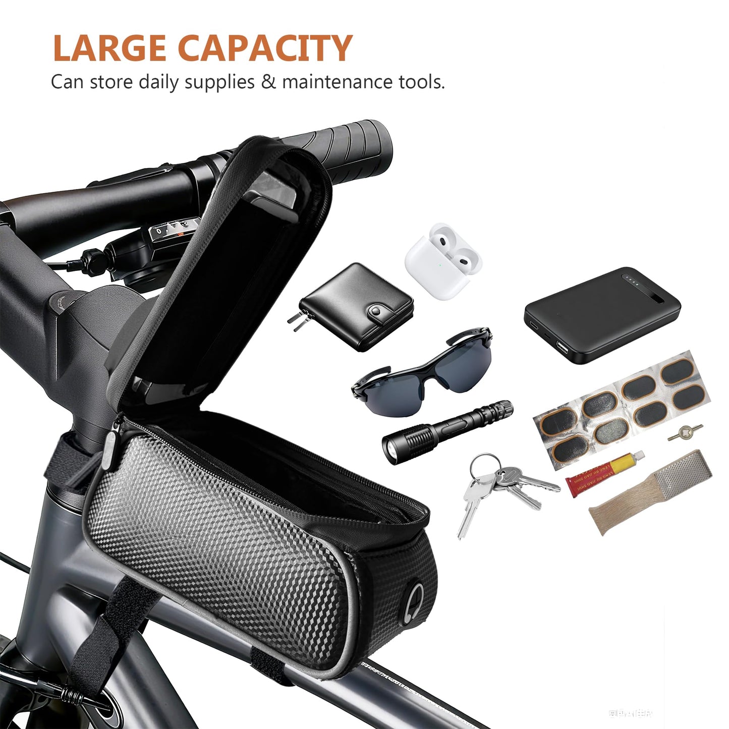 SunHalo Gear Waterproof Bike/eBike/Frame Bag,Bike Front Bag for Handlebar,Electric Bike Phone Bag,Bicycle Pouch with Rain Cover,Bike Accessories Storage Bag For Compatible Phone Under 7”