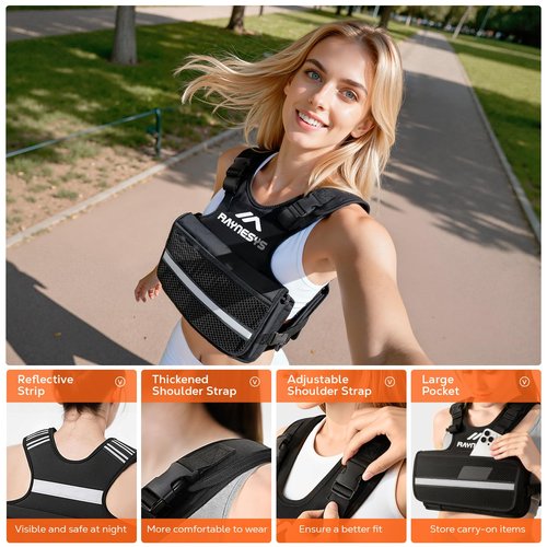 Adjustable Weighted Vest for Women, 1-12LBS Weight Vests with Adjustable Shoulder Strap, 8 Ironsand, Large Pocket, Reflective Strip, Weighted Vest Men and Women for Workout, Strength Training