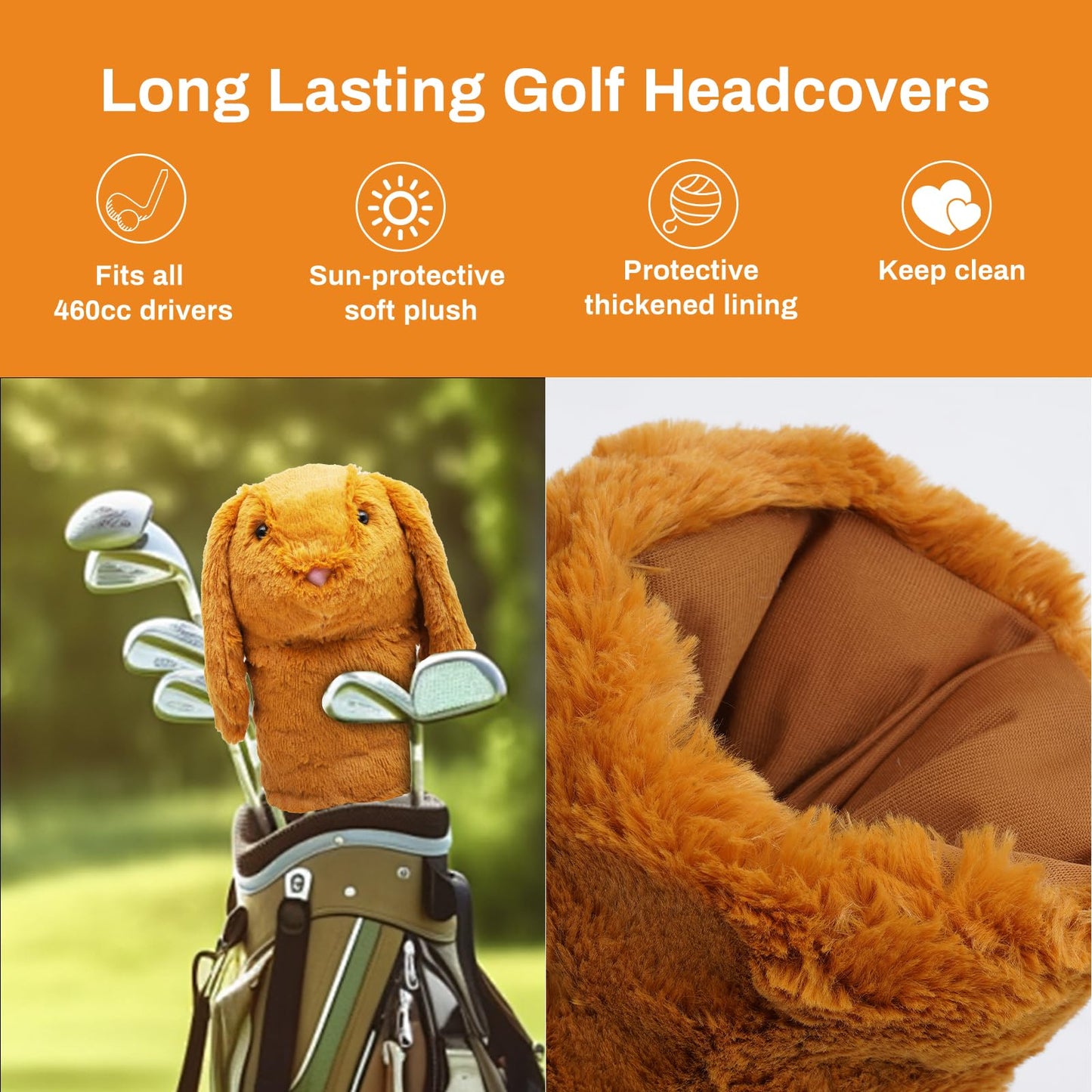 Funny Rabbit Golf Club Covers Animal Golf Club Head Covers Plush Driver Headcover Fits 460cc Driver Golf Accessories