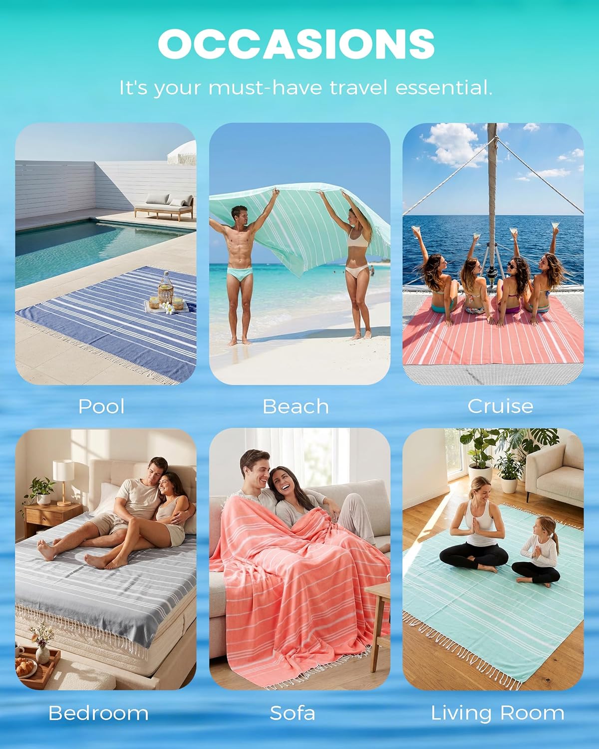 Skiennix Boho Throw Blanket - Extra Large Jumbo Turkish Beach Towel | Perfect for Outdoor Picnics & Travel Essentials