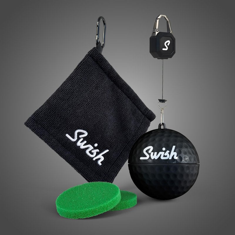 Tharos Distribution Swish Portable Golf Ball Cleaner for Golf Bag or Cart - Best Golf Accessories - Gifts (Black)