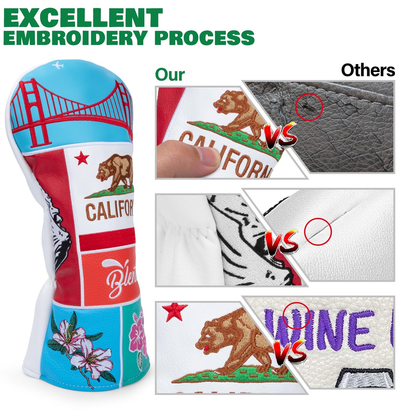 Golf Club Cover Multi-Element Exquisite Embroidery Driver Covers Fariway Wood Headcover Hybrid Head Covers Leather Golf Headcovers for Most Brand (Lucky Day-Fariway Wood)