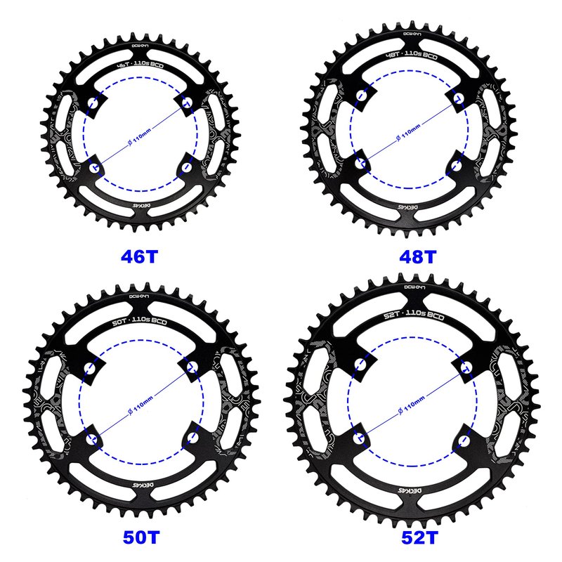 DECKAS Round Chainring 110BCD 4-Bolt 36T 38T 40T 42T 44T 46T 48T 50T 52T Narrow Wide Chainring for 7/8/9/10/11/12 - Speed (Black 50T)