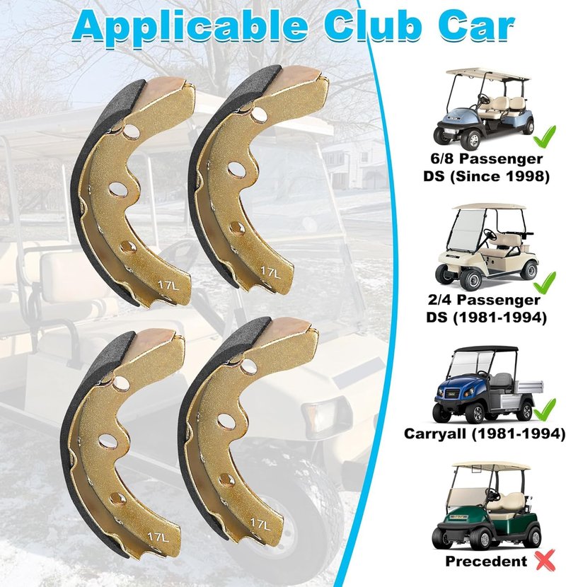 10L0L Golf Cart Brake Shoes for Club Car DS & Carryall 1981-1994 OEM 101146302 101880701, EZGO XI-Serial 1983-1986, Yamaha G1 1978-1980, H/D & Columbia Par Car