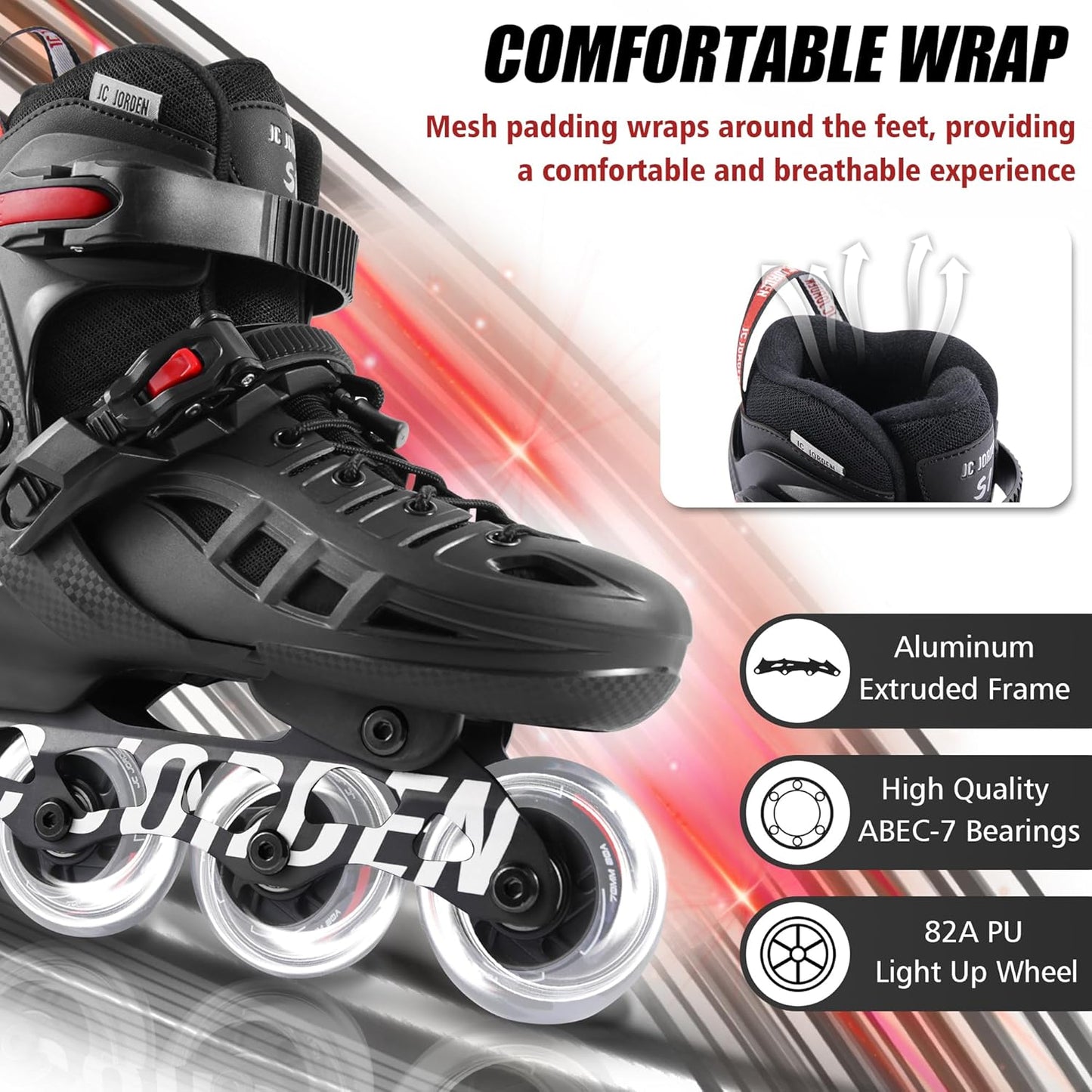 Skiennix Adjustable Inline Skates for Kids & Adults | Light-Up Wheels & Durable Shell | Sizes 4-12