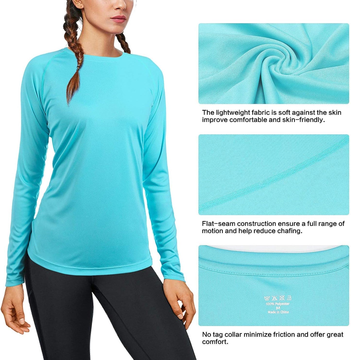 Skiennix Women's UPF 50+ Long Sleeve Workout Shirt - Quick Dry UV Sun Protection (Size: L)