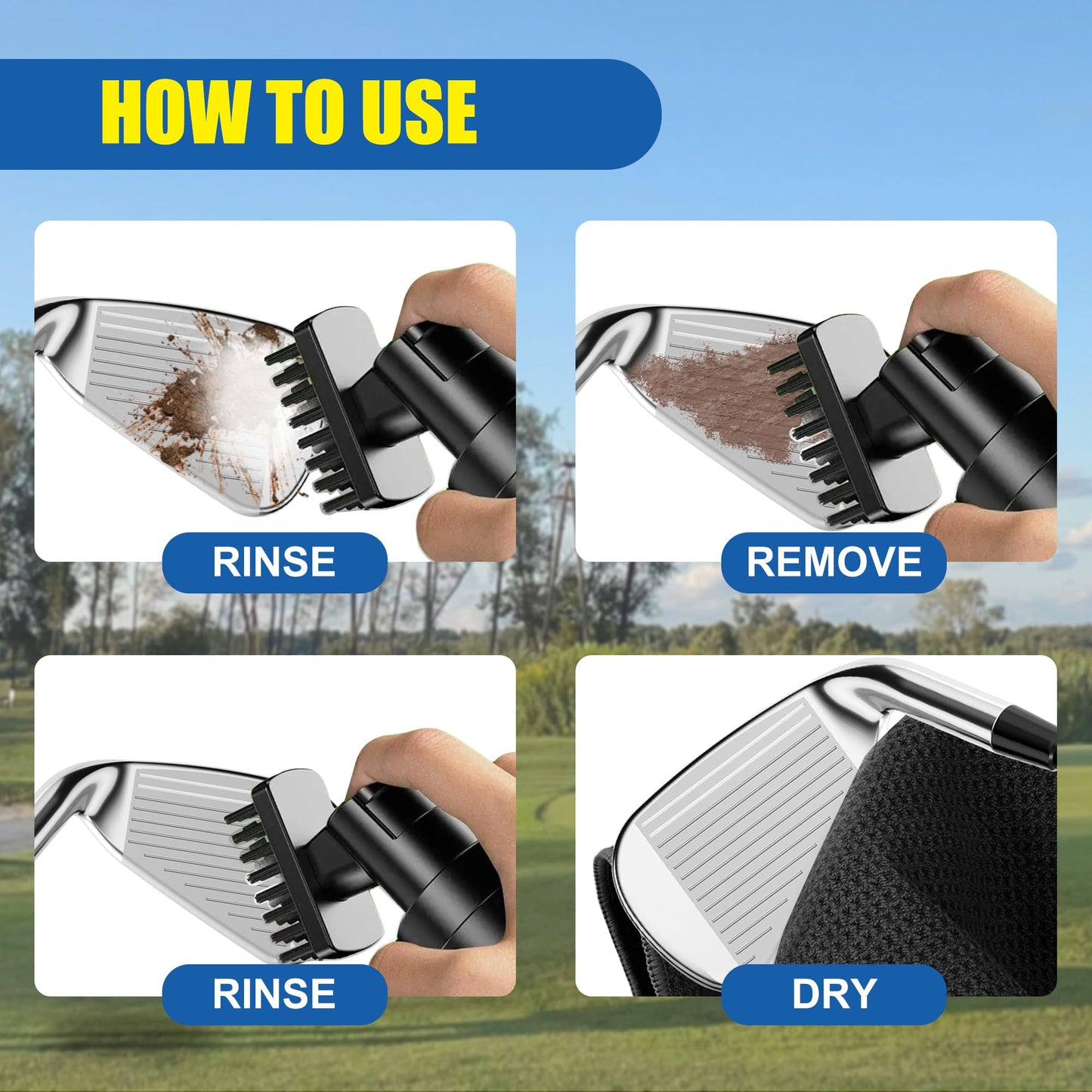 Arttodo Golf Club Cleaning Kit, Absorbent Golf Towel with Waffle Design and Large Capacity Golf Club Cleaning Spray Brush, Portable Golf Club Cleaner Accessories for Men Women